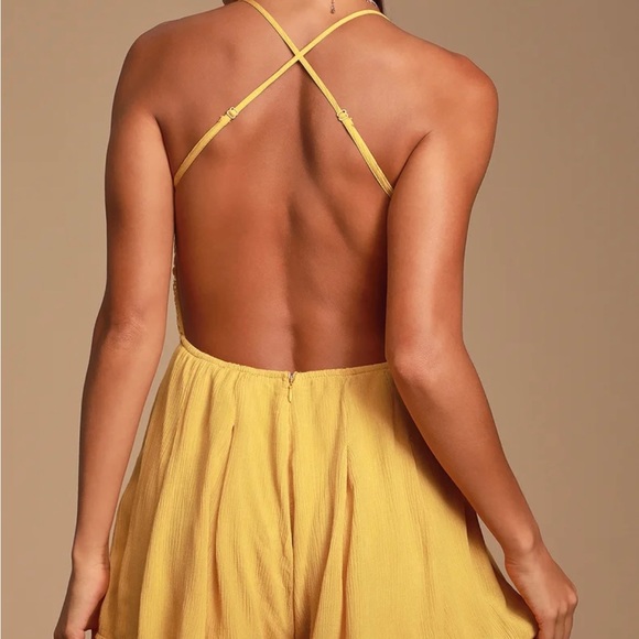 Lulus Lace Bodice Romper in Mustard Yellow - Picture 2 of 5